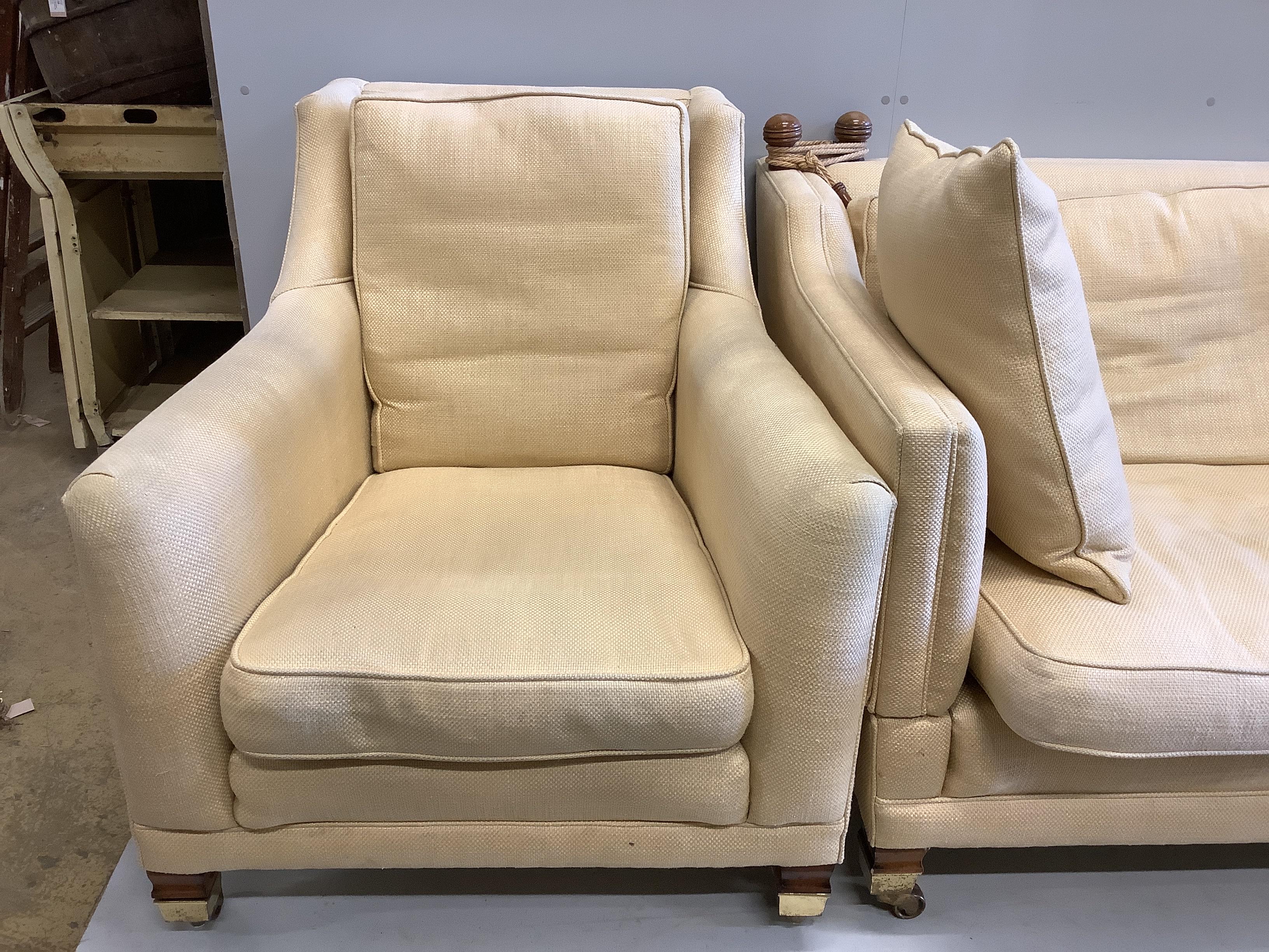 A Duresta style Knoll settee, width 222cm, depth 110cm, height 88cm and matching armchair